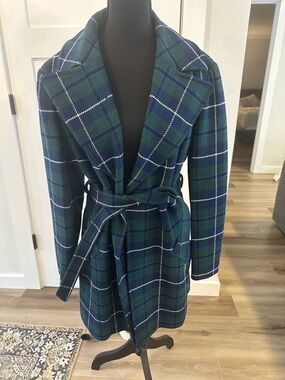 Vintage Pendleton Plaid Belted Wrap Coat - Green/Blue